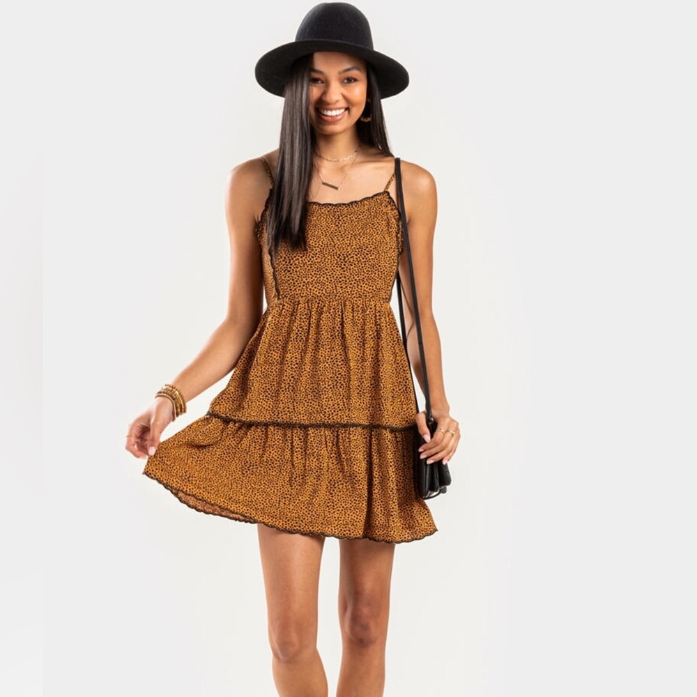 UO Animal Print Flowy Minidress with Adjustable Spaghetti Straps & Keyhole Back